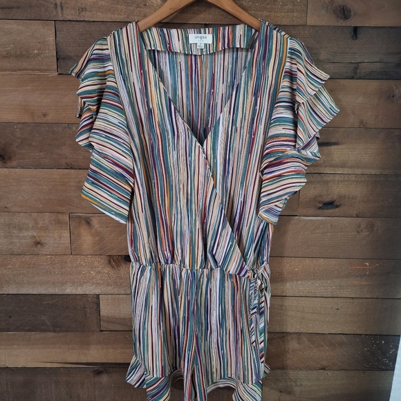 UMGEE Striped Ruffle Sleeve Wrap Romper SZ Small - Picture 1 of 9